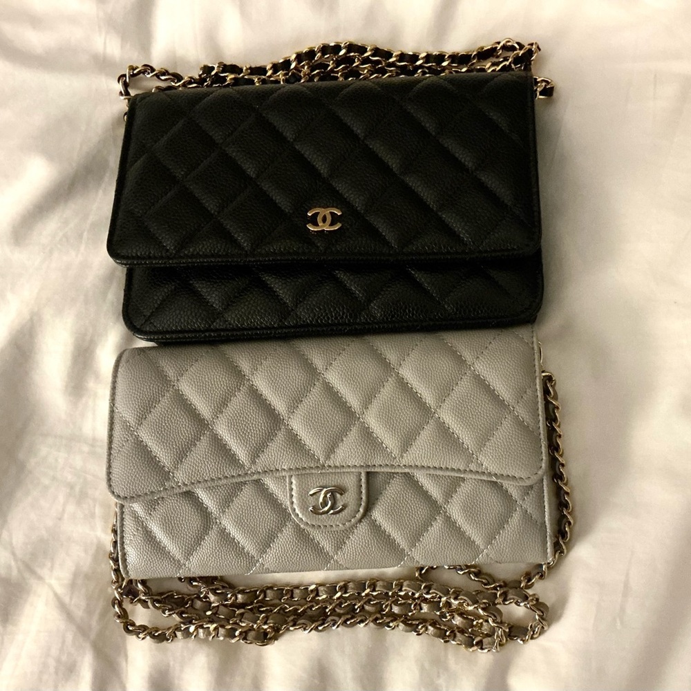 CHANEL New Dove Grey 21A Caviar Leather Gold HW WOC🩶Converted Wallet on Chain - Picture 13 of 15